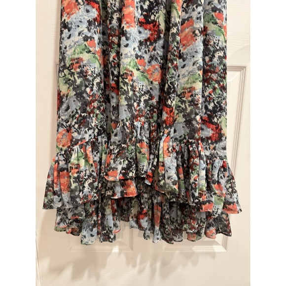 Cinq A Sept Leigh Floral Print Ruffle Dress Size 4 Blue Spring Wedding Boho - Picture 4 of 10